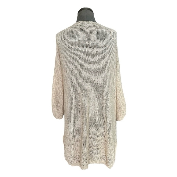 Women’s Cardigan MAK Sweater Beige Knit Duster Open Front Cardigan Cover Top - Picture 3 of 5